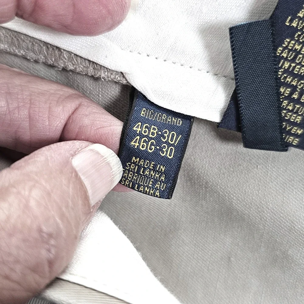 Polo Ralph Lauren Mens Big & Tall Khaki Chino Pants 46x30 Tan Cotton Twill